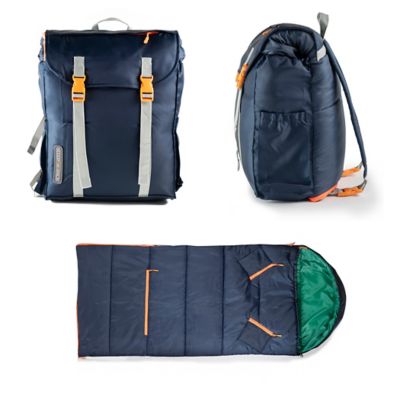 mimish Sleep-n-pack, 37 F Packable Kid's Sleeping Bag & Backpack, Outdoor Rated, 7-12 Yrs, Navy/Green