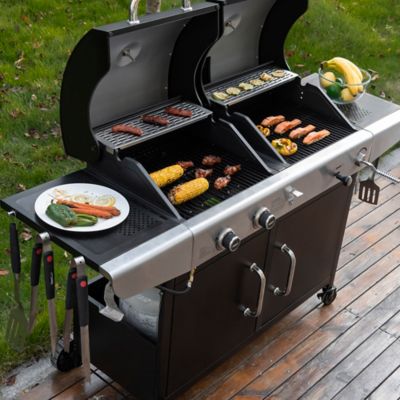 Image showing  2-Burner Propane Gas and Charcoal Combination Grill with Cabinet, Silver/Black
