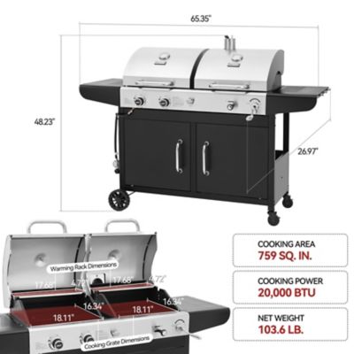 Image showing  2-Burner Propane Gas and Charcoal Combination Grill with Cabinet, Silver/Black