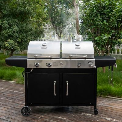 Image showing 9 th Royal Gourmet 2-Burner Propane Gas and Charcoal Combination Grill with Cabinet, Silver/Black
