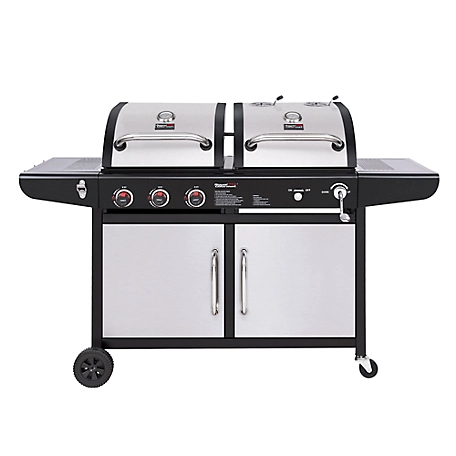 Royal Gourmet 3-Burner 25,500-BTU Dual Fuel Cabinet Gas and Charcoal Grill Combo, Outdoor Barbecue, Silver, ZH3002SN