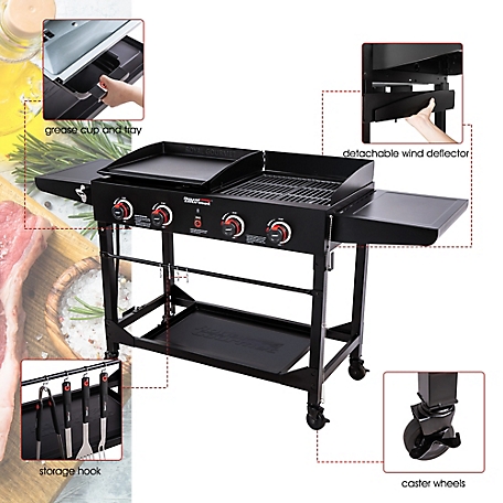 Royal Gourmet Propane Gas 4-Burner Flat Top Grill Griddle, Side Tables &  Wheels, 36 in., 52,000 BTU for Outdoor Cooking, GB4003 at Tractor Supply Co.