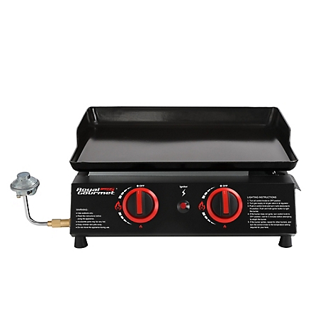 Royal Gourmet Propane Gas 18 in. 2-Burner Portable Countertop Griddle, 16,000 BTU for Camping and Picnicking, Black, PD1203A