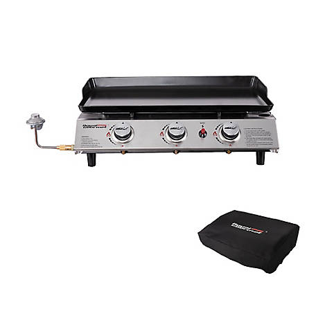 BIG HORN OUTDOORS Tabletop Grill Gas Portable Grill 18 Inch Propane Griddle Flat Top Grill 2 Burners Enamel Pan for Outdoor Cooking While Picnicking Or Camping 
