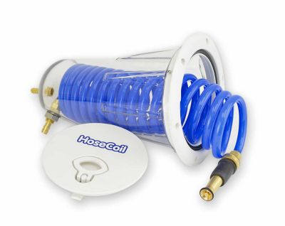 HoseCoil Flush Mount Enclosure with 15 ft. Blue Coiled Hose and Nozzle