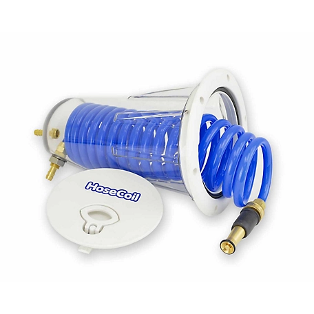 HoseCoil Flush Mount Enclosure with 15 ft. Blue Coiled Hose and Nozzle