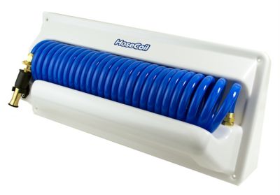 HoseCoil Horizontal Mount Enclosure with 25 ft. Blue Coiled Hose, 5 ft. Feeder Hose and Nozzle