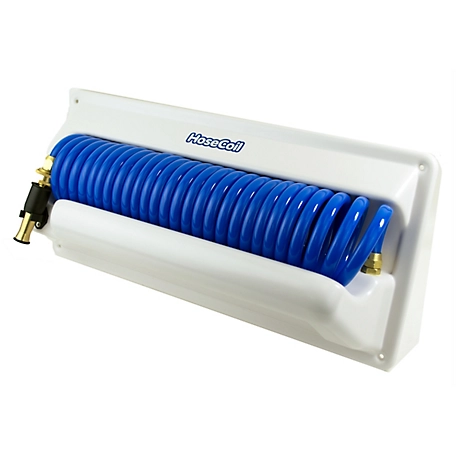 HoseCoil Horizontal Mount Enclosure with 25 ft. Blue Coiled Hose, 5 ft. Feeder Hose and Nozzle