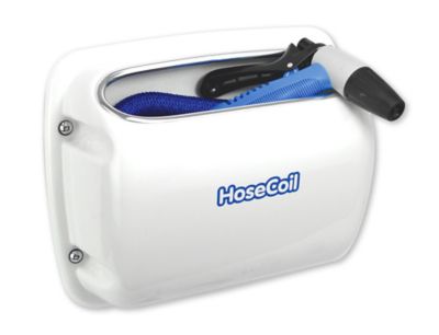 HoseCoil Side Mount Expandable White Enclosure with 25 ft. Blue Hose, Shutoff Valve and Nozzle