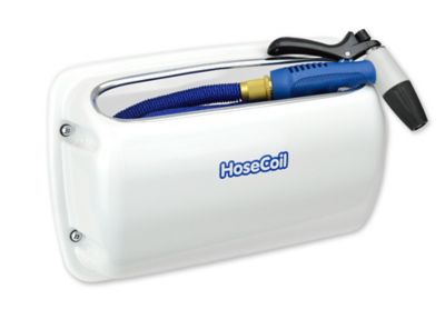 HoseCoil Side Mount Expandable White Enclosure with 50 ft. Blue Hose, Shutoff Valve and Nozzle