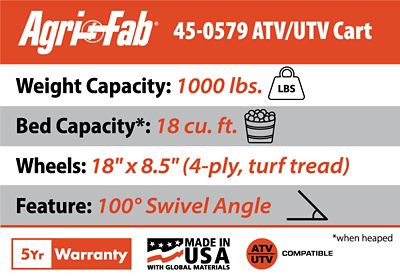 Image showing 10 th Agri-Fab 18 cu. ft. Tow-Behind ATV Poly Swivel/Dump Cart, 1000 lb. Max Capacity