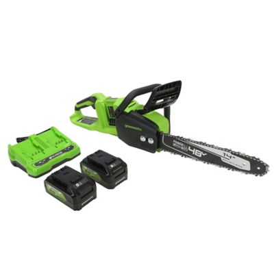 Greenworks 14 in. 48V Cordless Chainsaw, 2 USB Batteries and Charger Included