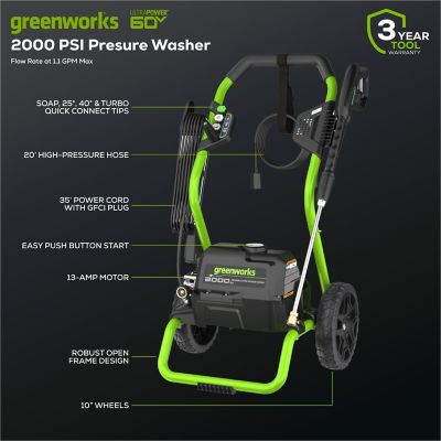 Image showing 8 th Greenworks 2,000 PSI 1.1 GPM Electric Cold Water Pressure Washer
