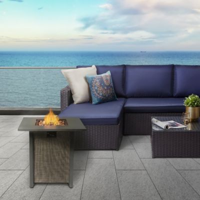 Image showing 1 th Teamson US Inc 28 in. Peak Outdoor Propane Gas Fire Pit with Woven Textilene Base, Beige