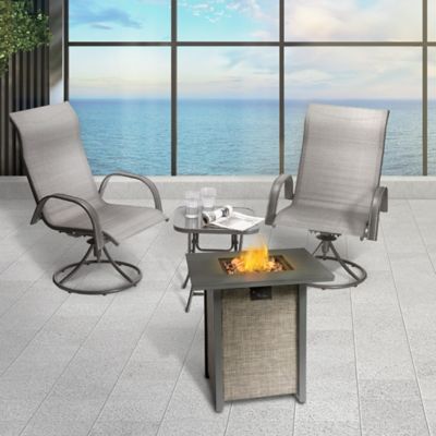Image showing 2 th Teamson US Inc 28 in. Peak Outdoor Propane Gas Fire Pit with Woven Textilene Base, Beige