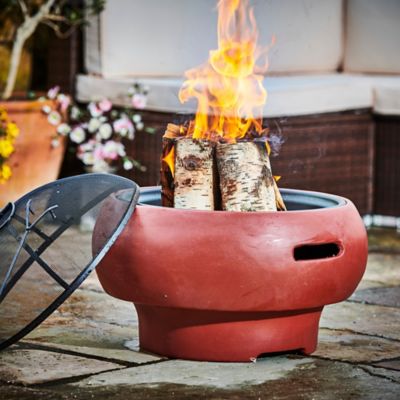 Image showing  22 in. Peak Outdoor Wood-Burning Fire Pit with Decorative Concrete Base, Maroon