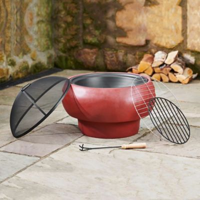 Image showing  22 in. Peak Outdoor Wood-Burning Fire Pit with Decorative Concrete Base, Maroon