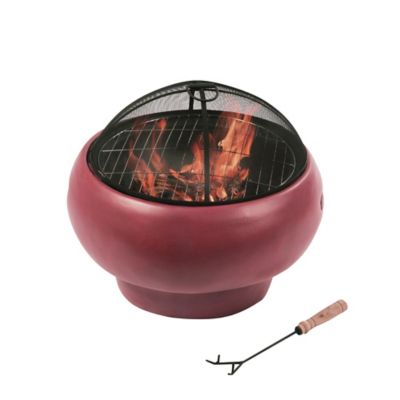 Image showing 7 th Teamson US Inc 22 in. Peak Outdoor Wood-Burning Fire Pit with Decorative Concrete Base, Maroon