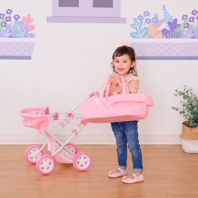 Image showing  Olivia's Little World Twinkle Stars Princess Baby Doll Deluxe Stroller, Pink/White