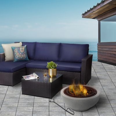 Image showing  24 in. Peak Outdoor Wood-Burning Fire Pit with Decorative Concrete Base, Gray