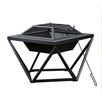 Teamson US Inc 24 in. Peak Outdoor Wood-Burning Fire Pit with Decorative Geometric Base, Black