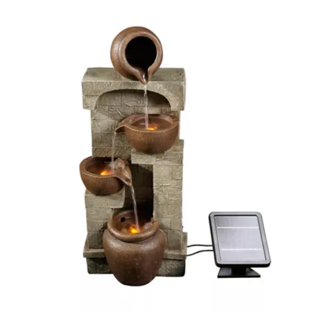 Teamson US Inc Peaktop Solar Powered Stone Look Water Fountain 28.5 in 4 Tier Indoor/Outdoor with LED Lights Brown Fountains