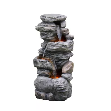 Teamson US Inc 39.37 in 4 Tier Indoor/Outdoor Stone Look High Stacked Waterfall Fountain with LED Lights Fountains