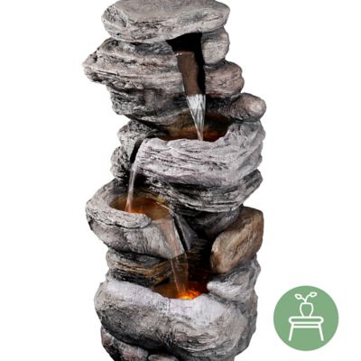 Image showing 7 th Teamson US Inc 39.37 in. 4-Tier Indoor/Outdoor Peaktop Stacked Stone-Look Tall Waterfall Fountain with LED Lights