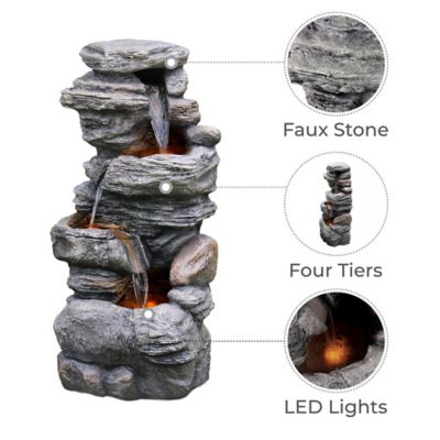 Image showing 8 th Teamson US Inc 39.37 in. 4-Tier Indoor/Outdoor Peaktop Stacked Stone-Look Tall Waterfall Fountain with LED Lights
