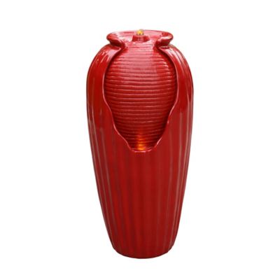 Teamson US Inc Peaktop Indoor/Outdoor Contemporary Vase Water Fountain with LED Lights, Red