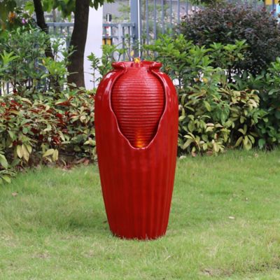 Image showing  Peaktop Indoor/Outdoor Contemporary Vase Water Fountain with LED Lights, Red