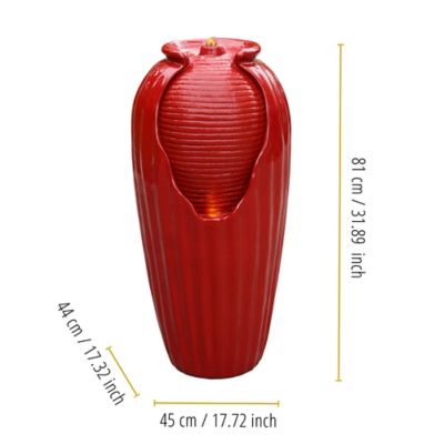Image showing  Peaktop Indoor/Outdoor Contemporary Vase Water Fountain with LED Lights, Red