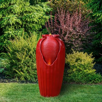 Image showing  Peaktop Indoor/Outdoor Contemporary Vase Water Fountain with LED Lights, Red