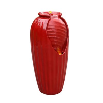 Image showing  Peaktop Indoor/Outdoor Contemporary Vase Water Fountain with LED Lights, Red
