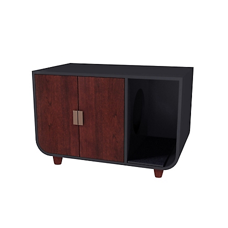 Teamson US Inc Staart Dyad Large Mid Century Wooden Cat Litter Box Cabinet and Side Table, Mocha Walnut