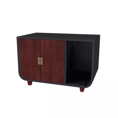 Teamson US Inc Staart Dyad Large Mid-Century Wooden Cat Litter Box and Side Table Mocha Walnut Pet Furniture Style Beds