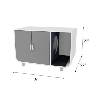Image showing 6 th Teamson US Inc Staart Dyad Mid-Century Wooden Cat Litter Box Enclosure Cabinet and Side Table, Large, White