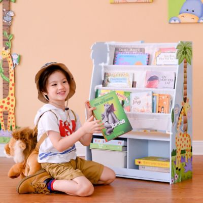 Image showing  6-Shelf Fantasy Fields Sunny Safari Wooden Children's Bookshelf with Storage Drawer