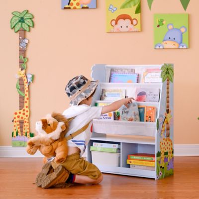 Image showing  6-Shelf Fantasy Fields Sunny Safari Wooden Children's Bookshelf with Storage Drawer
