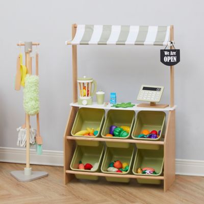 Image showing  Kids Little Helper Market Play Stand Play Kitchen, Olive Green, 6 pc.