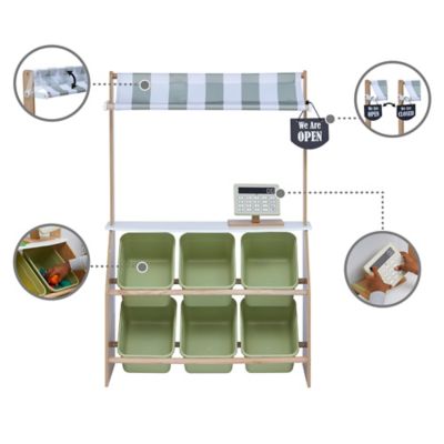 Image showing 5 th Teamson US Inc Kids Little Helper Market Play Stand Play Kitchen, Olive Green, 6 pc.
