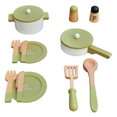 Teamson US Inc Kids' Little Chef Frankfurt Wooden Cookware Play Kitchen Accessories, Green