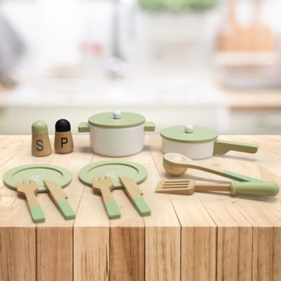 Image showing  Kids' Little Chef Frankfurt Wooden Cookware Play Kitchen Accessories, Green