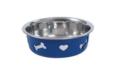 WeatherBeeta Non-Skid Stainless Steel Silicone Bone Dog Bowl, 1 pk.