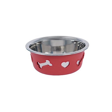 WeatherBeeta Non-Skid Stainless Steel Silicone Bone Dog Bowl, 1 pk.