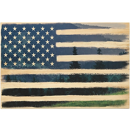 Creative Market American Flag and Trees Wood Wall Decor, 34.5 in. x 23 in. x 0.375 in.