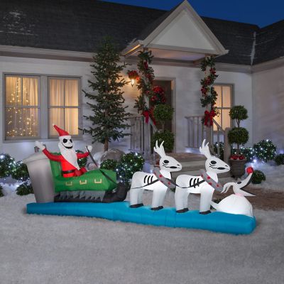 Image showing  11.5 ft. Outdoor Colossal Jack Skellington Sleigh Scene Inflatable Christmas Decoration