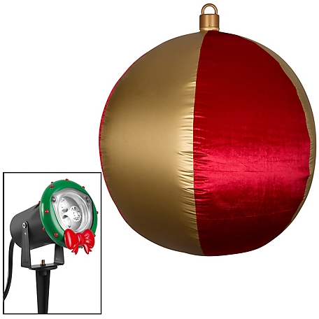 Gemmy Airblown Mixed Media Hanging Velvet Ornament with External Spotlight, Round Vertical Stripes