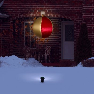 Image showing  4.5 ft. Outdoor Hanging Velvet Ornament with External Spotlight and Vertical Stripes Inflatable Christmas Decoration