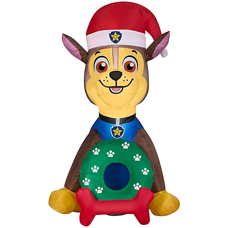 Gemmy Airblown Inflatable Chase in Santa Hat with Wreath, From Nickelodeon's PAW Patrol